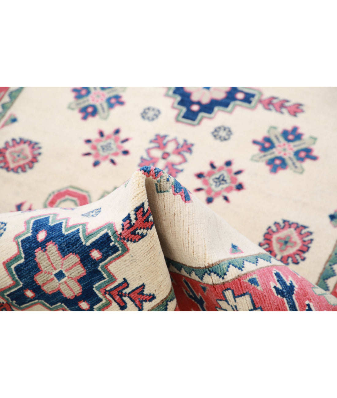 Hand Knotted Tribal Kazak Wool Rug - 3'2'' x 4'9'' 3'2'' x 4'9'' (95 X 143) / Ivory / Red