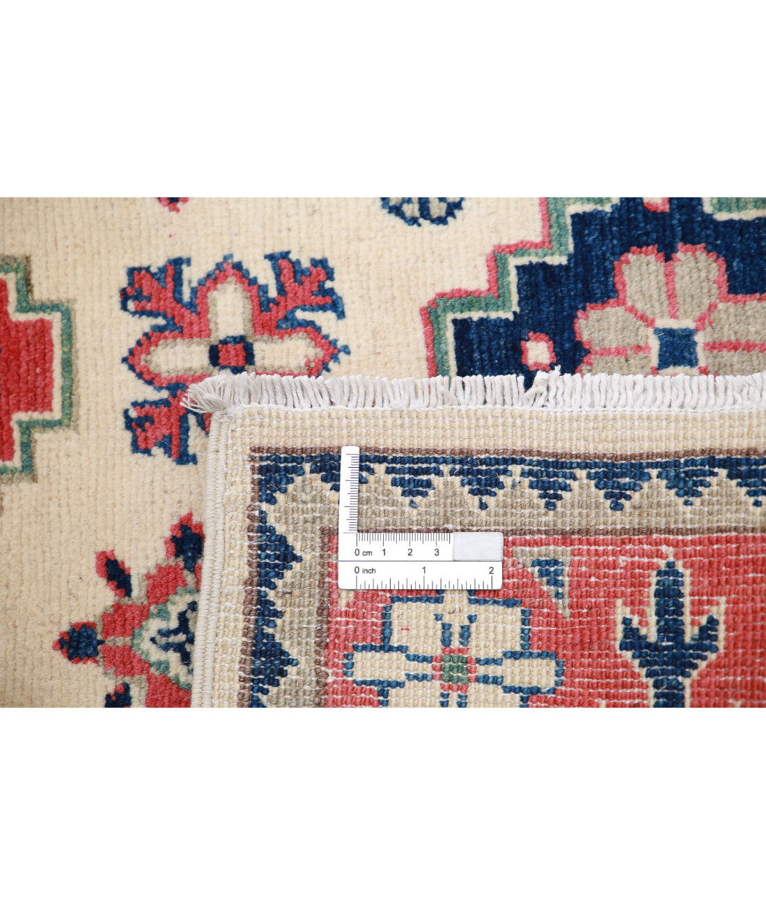Hand Knotted Tribal Kazak Wool Rug - 3'2'' x 4'9'' 3'2'' x 4'9'' (95 X 143) / Ivory / Red
