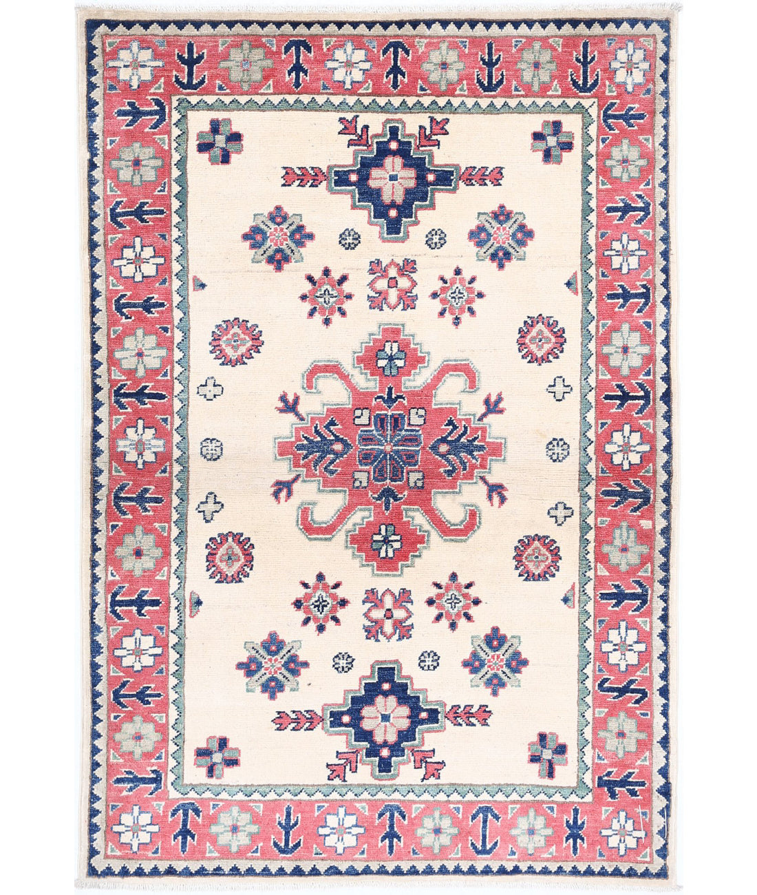 Hand Knotted Tribal Kazak Wool Rug - 3'2'' x 4'9''