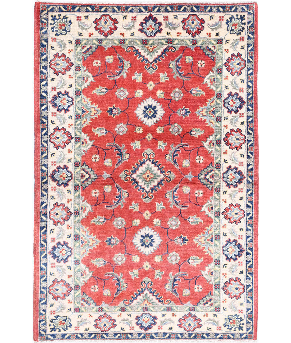 Hand Knotted Tribal Kazak Wool Rug - 3'4'' x 4'9''
