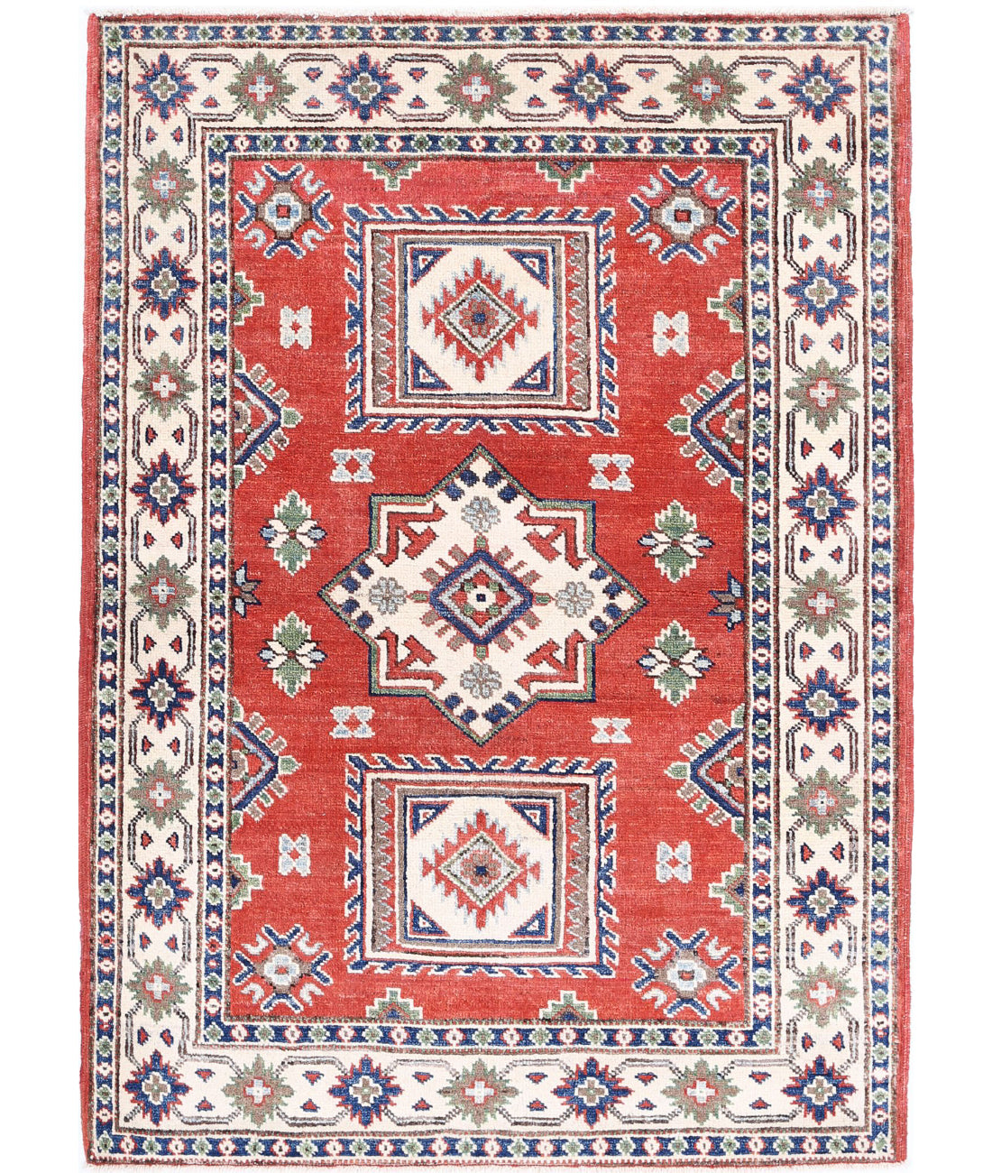Hand Knotted Tribal Kazak Wool Rug - 3'4'' x 4'9''