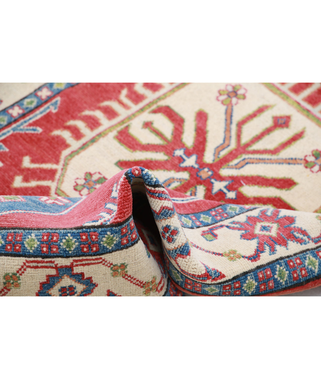 Hand Knotted Tribal Kazak Wool Rug - 3'4'' x 5'3'' 3'4'' x 5'3'' (100 X 158) / Red / Ivory