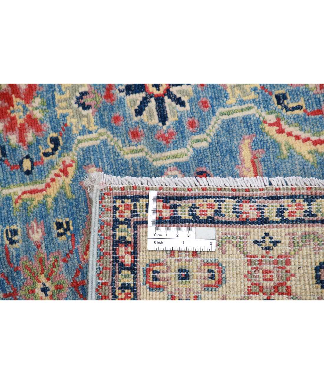 Hand Knotted Tribal Kazak Wool Rug - 3'2'' x 4'5'' 3'2'' x 4'5'' (95 X 133) / Blue / Ivory