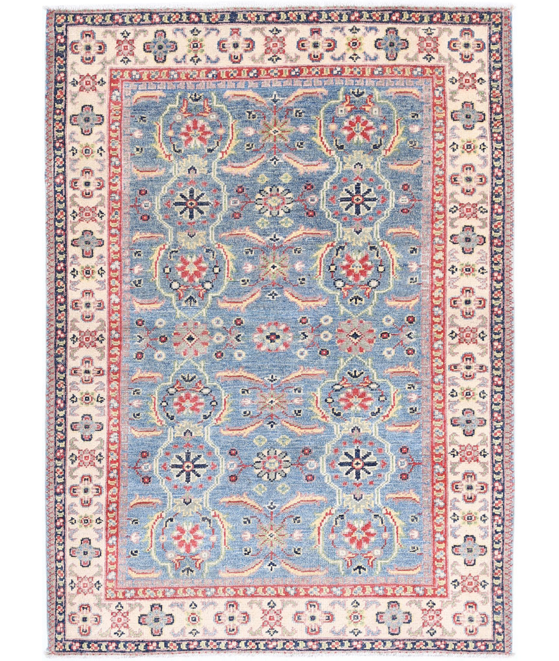 Hand Knotted Tribal Kazak Wool Rug - 3'2'' x 4'5''