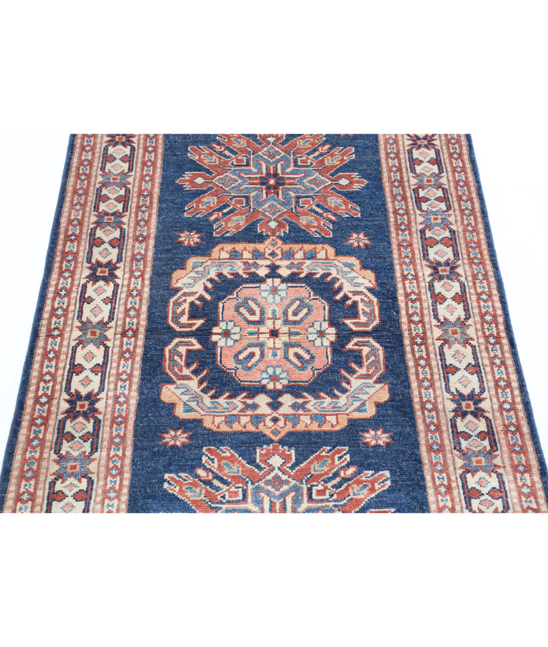 Hand Knotted Tribal Kazak Wool Rug - 3'0'' x 4'10'' 3'0'' x 4'10'' (90 X 145) / Blue / Ivory