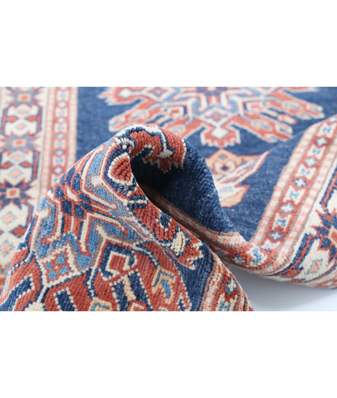 Hand Knotted Tribal Kazak Wool Rug - 3'0'' x 4'10'' 3'0'' x 4'10'' (90 X 145) / Blue / Ivory