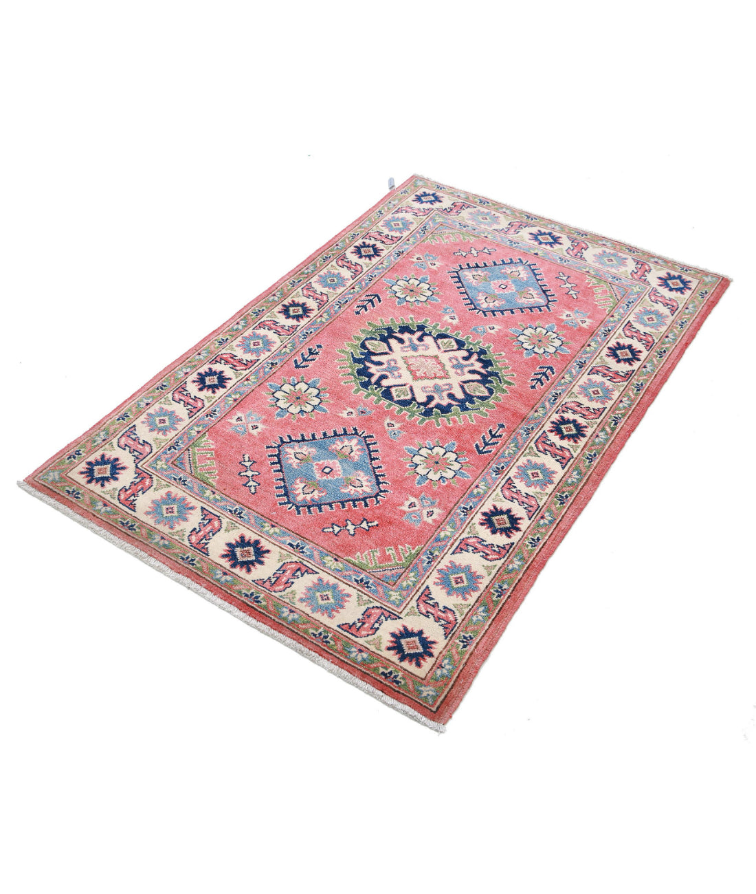 Hand Knotted Tribal Kazak Wool Rug - 3'1'' x 4'9'' 3'1'' x 4'9'' (93 X 143) / Red / Ivory