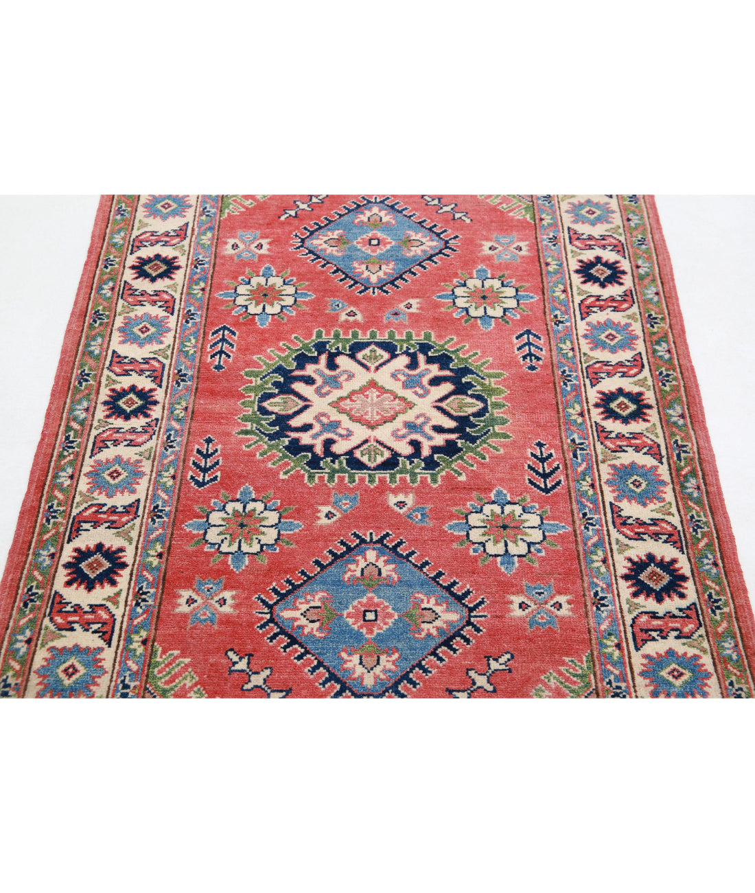 Hand Knotted Tribal Kazak Wool Rug - 3'1'' x 4'9'' 3'1'' x 4'9'' (93 X 143) / Red / Ivory