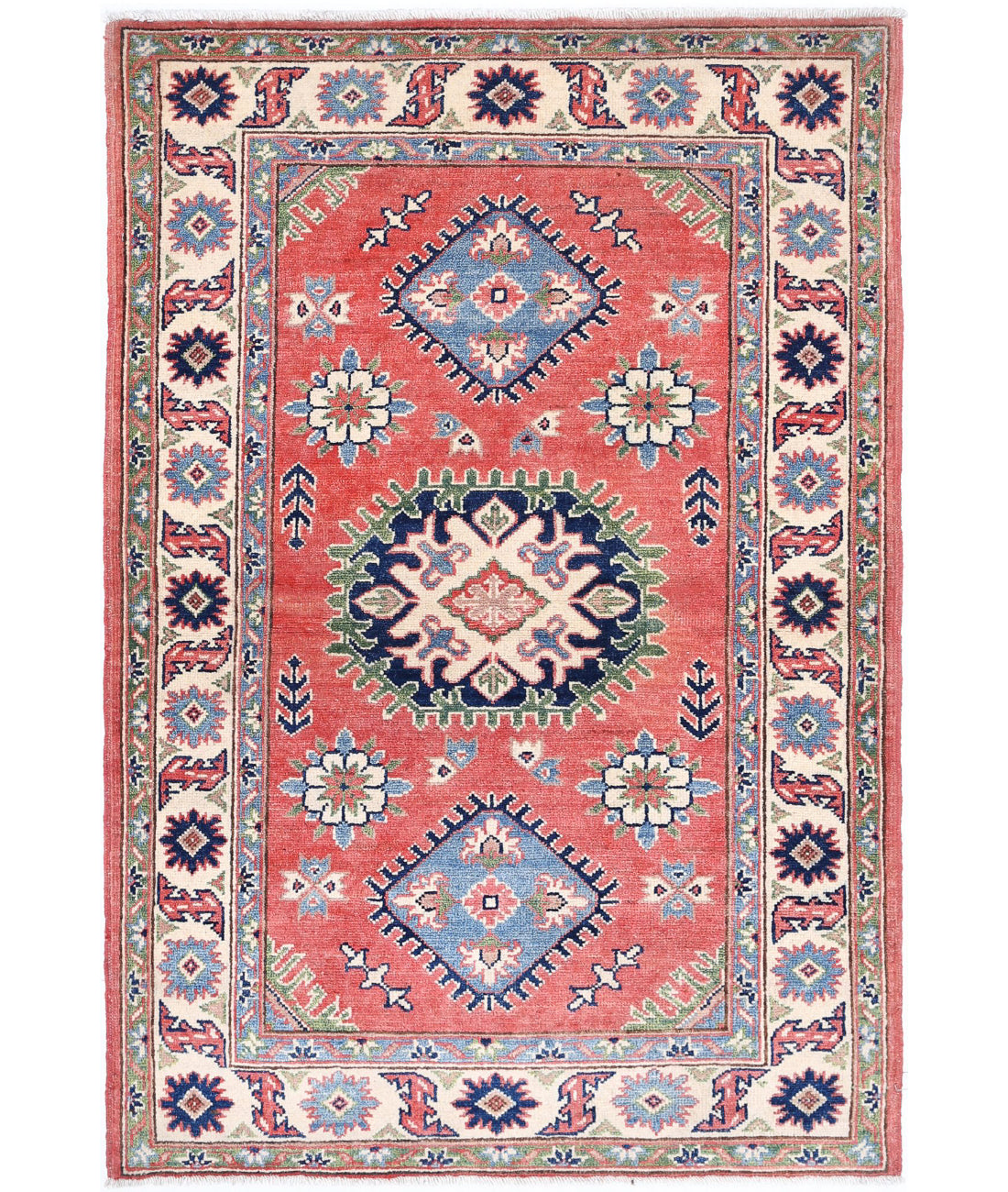 Hand Knotted Tribal Kazak Wool Rug - 3'1'' x 4'9''