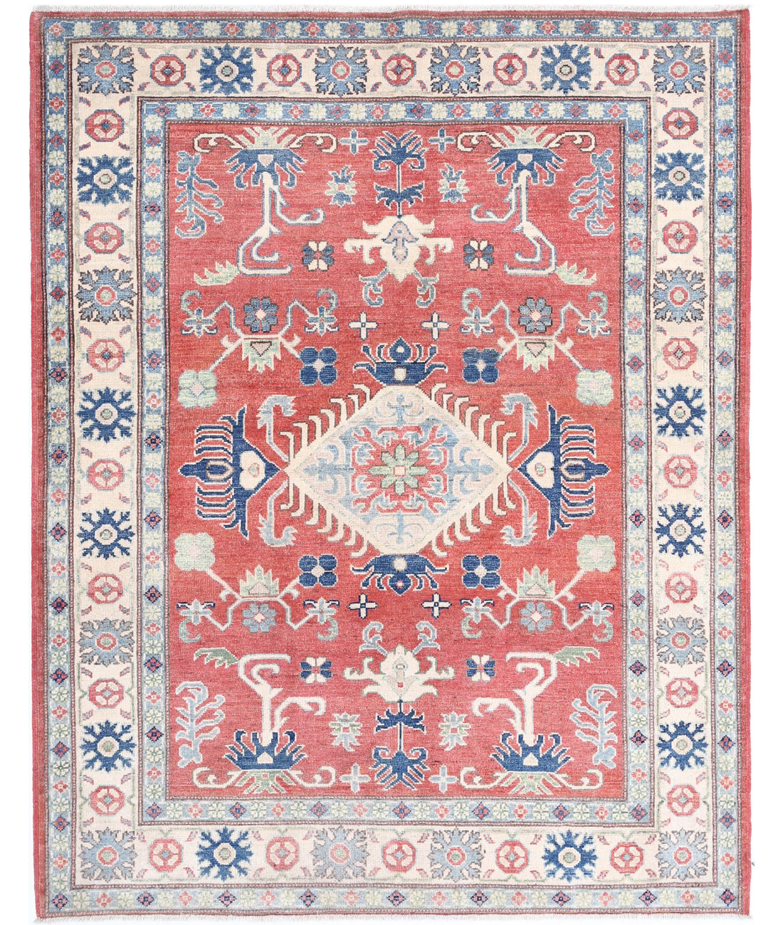 Hand Knotted Tribal Kazak Wool Rug - 5'0'' x 6'4''