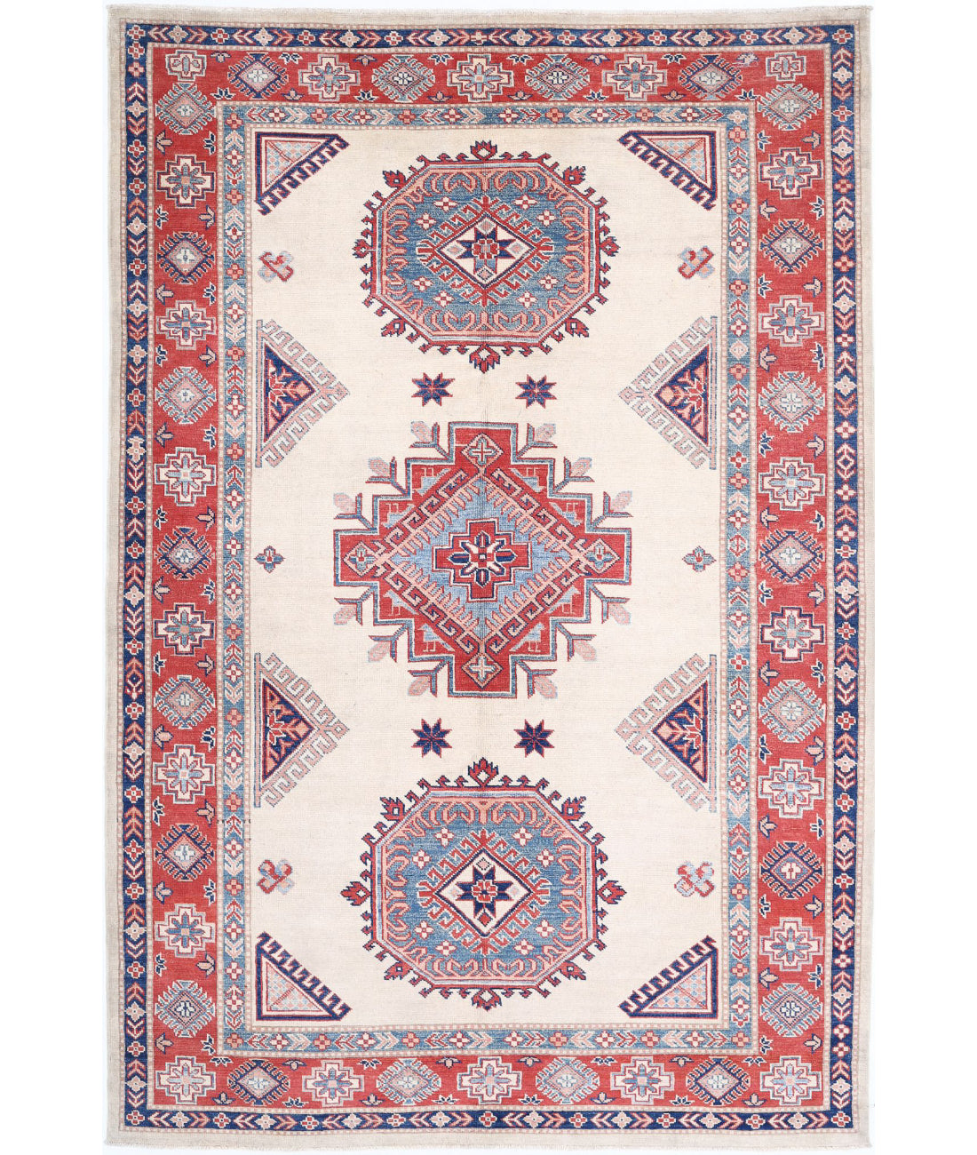 Hand Knotted Tribal Kazak Wool Rug - 6'3'' x 9'4''