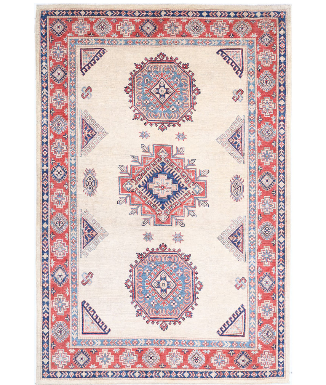 Hand Knotted Tribal Kazak Wool Rug - 6'2'' x 9'2''