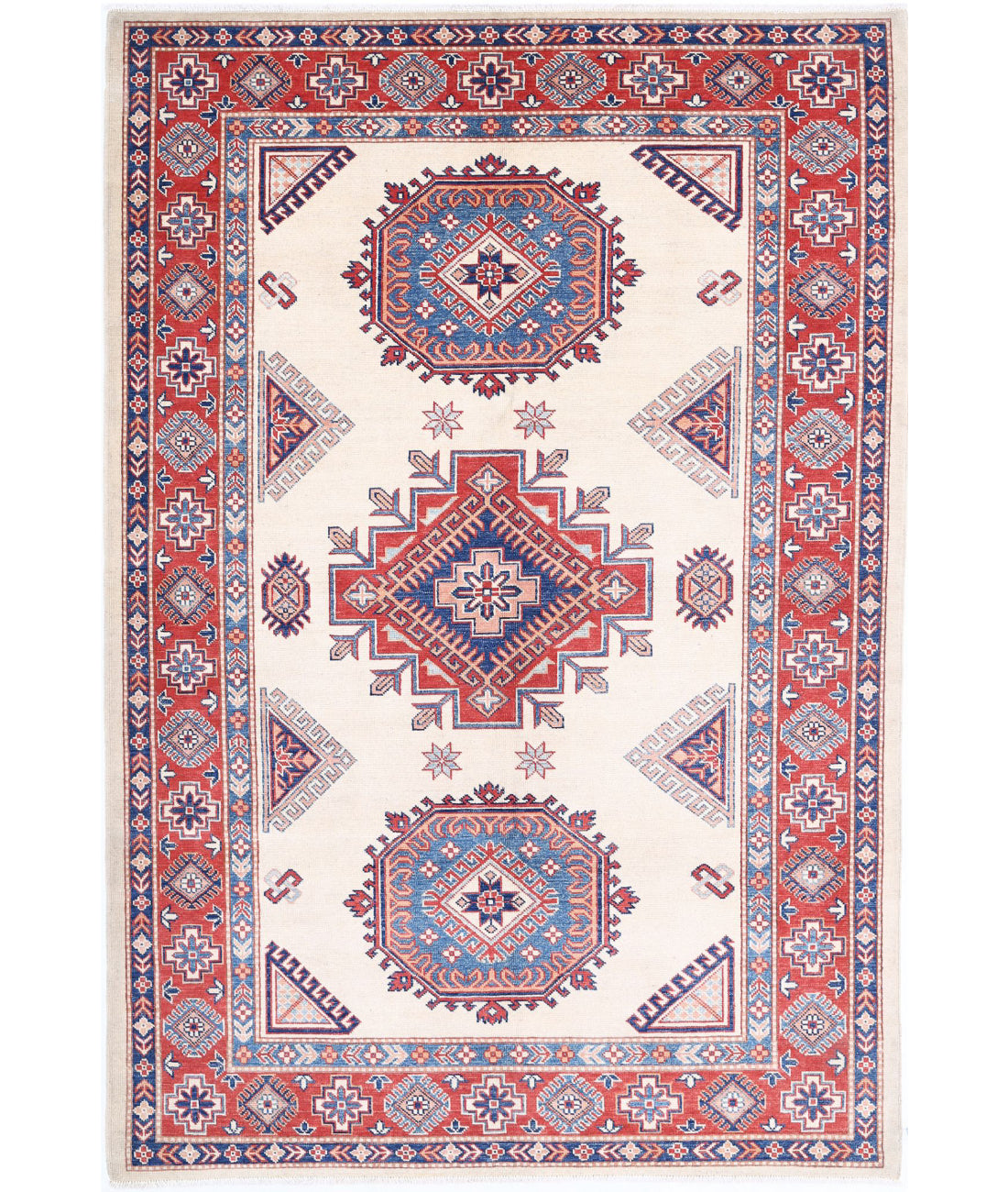 Hand Knotted Tribal Kazak Wool Rug - 6'0'' x 8'11''