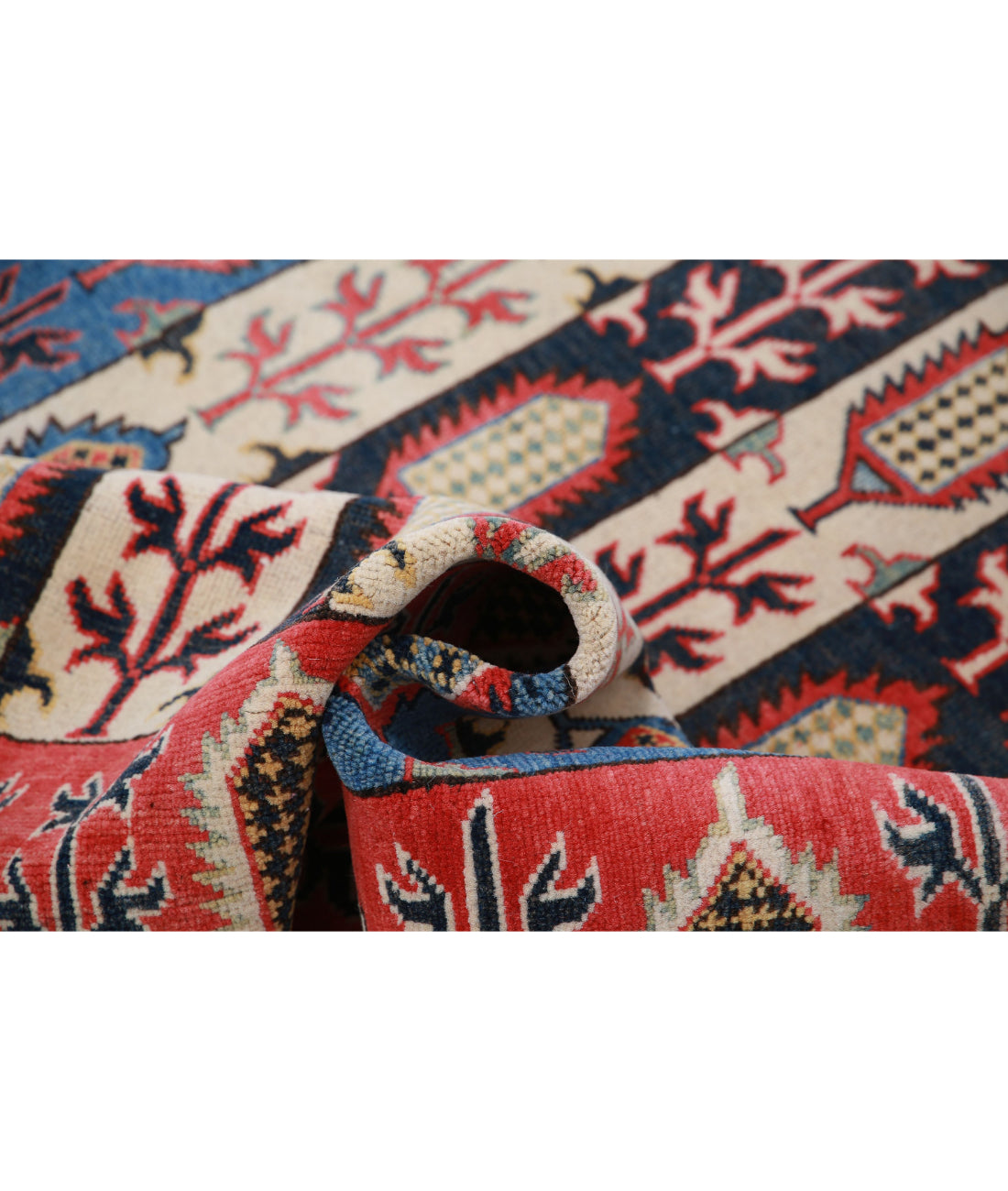 Hand Knotted Tribal Kazak Wool Rug - 4'11'' x 6'7'' 4'11'' x 6'7'' (148 X 198) / Multi / Red