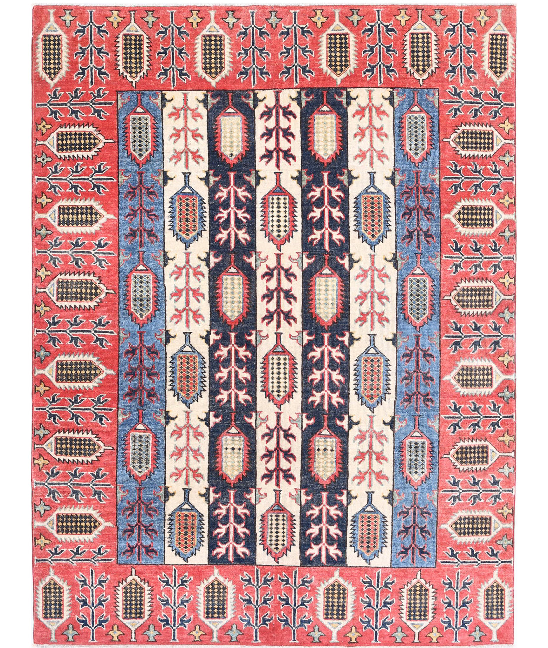 Hand Knotted Tribal Kazak Wool Rug - 4'11'' x 6'7''