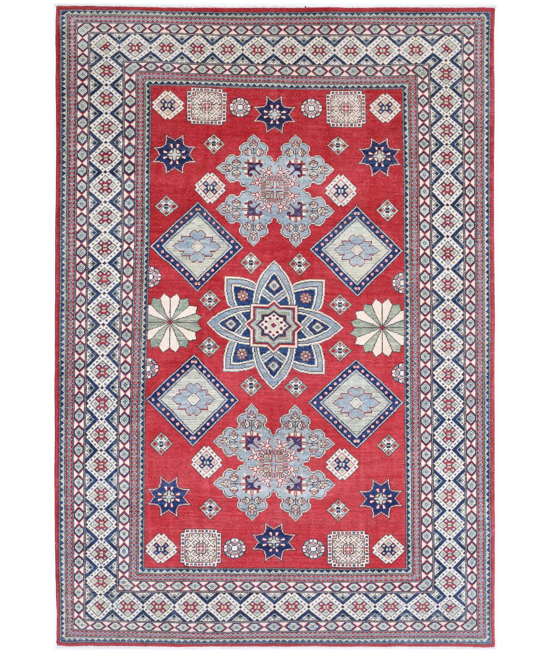 Hand Knotted Tribal Kazak Wool Rug - 6'8'' x 9'10''