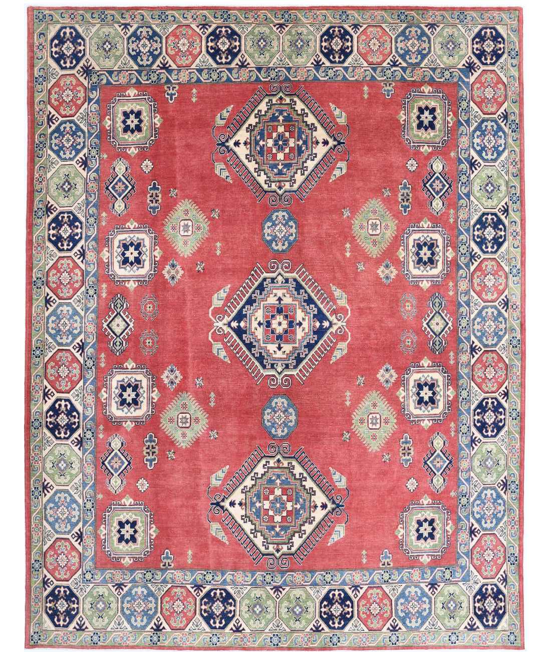 Hand Knotted Tribal Kazak Wool Rug - 9'1'' x 11'8''
