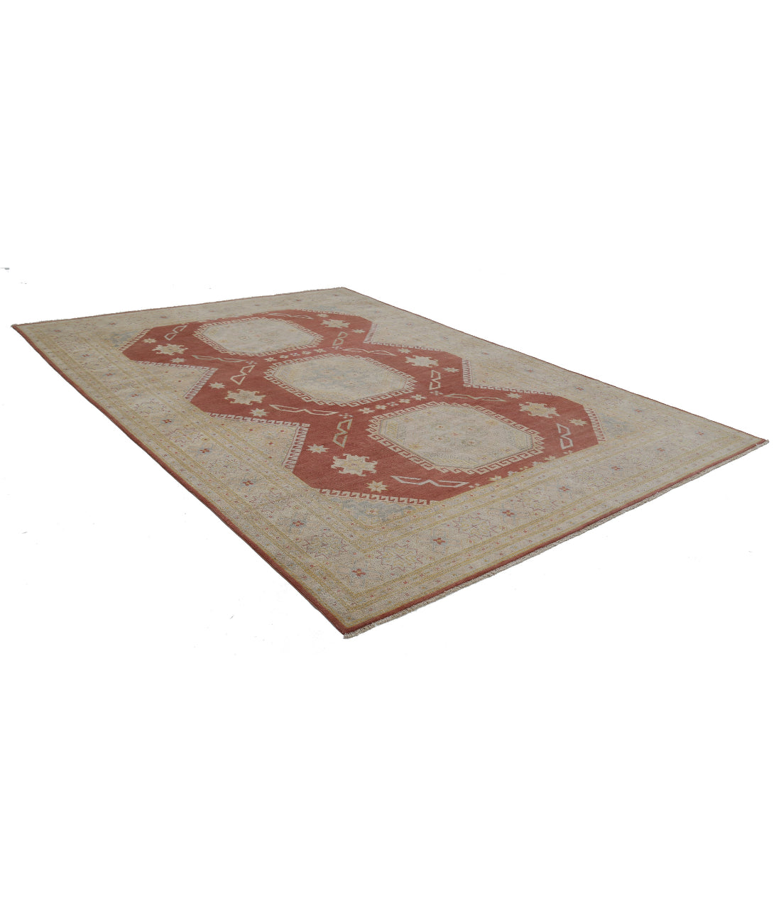 Hand Knotted Tribal Kazak Wool Rug - 8'9'' x 12'2'' 8'9'' x 12'2'' (263 X 365) / Brown / Ivory