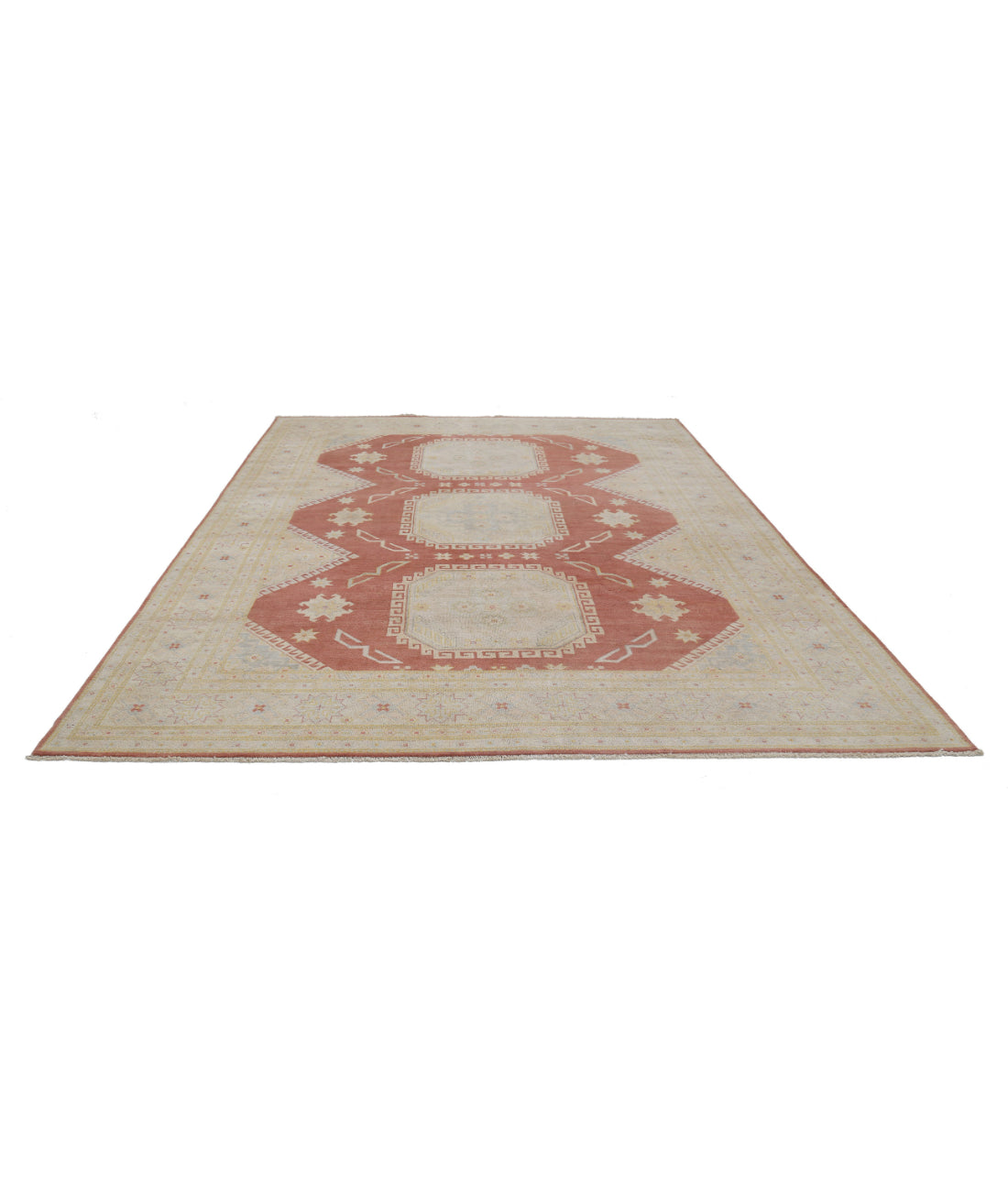 Hand Knotted Tribal Kazak Wool Rug - 8'9'' x 12'2'' 8'9'' x 12'2'' (263 X 365) / Brown / Ivory