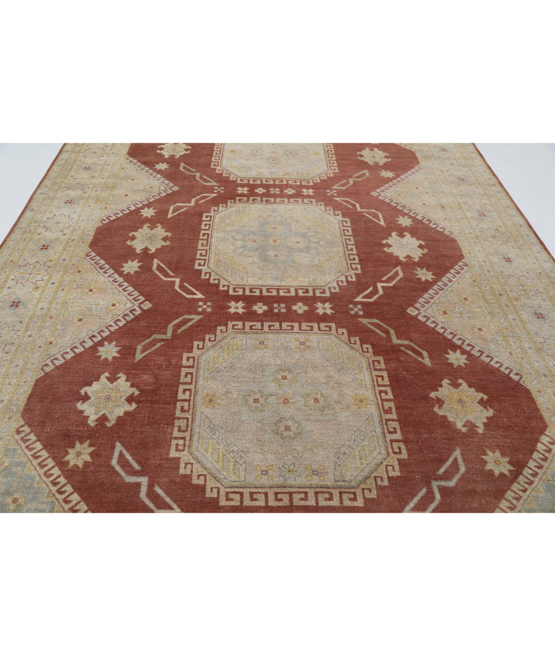 Hand Knotted Tribal Kazak Wool Rug - 8'9'' x 12'2'' 8'9'' x 12'2'' (263 X 365) / Brown / Ivory