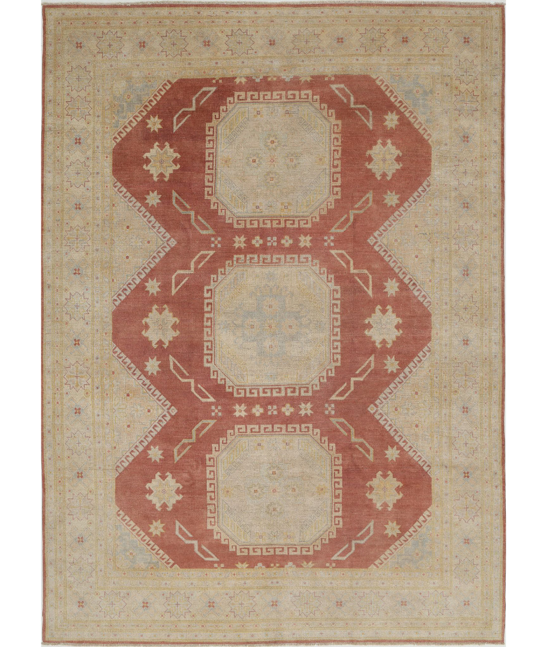 Hand Knotted Tribal Kazak Wool Rug - 8'9'' x 12'2''