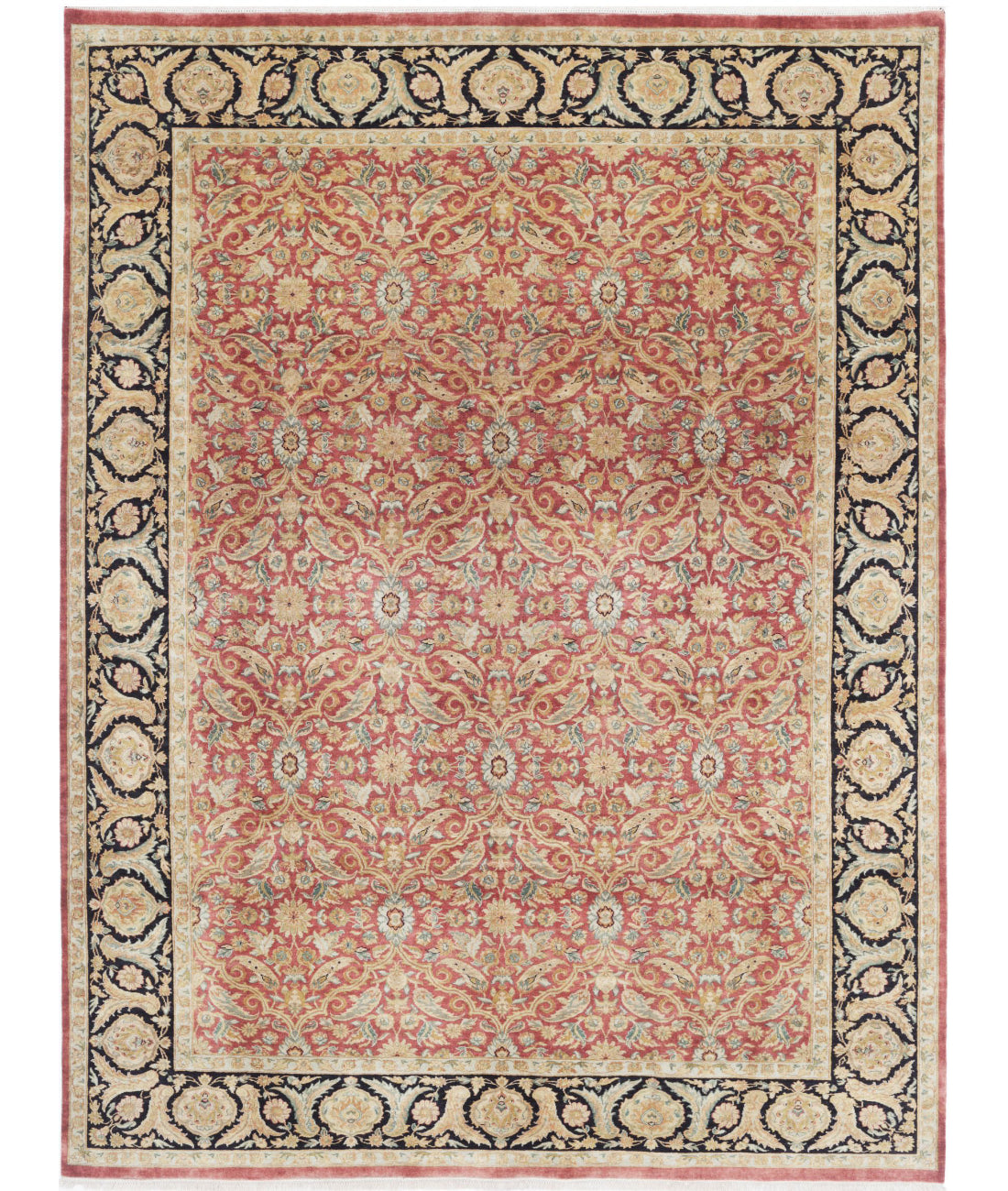 Hand Knotted Agra Wool Rug - 8'10'' x 11'8'' 8'10'' x 11'8'' (265 X 345) / Red / Black