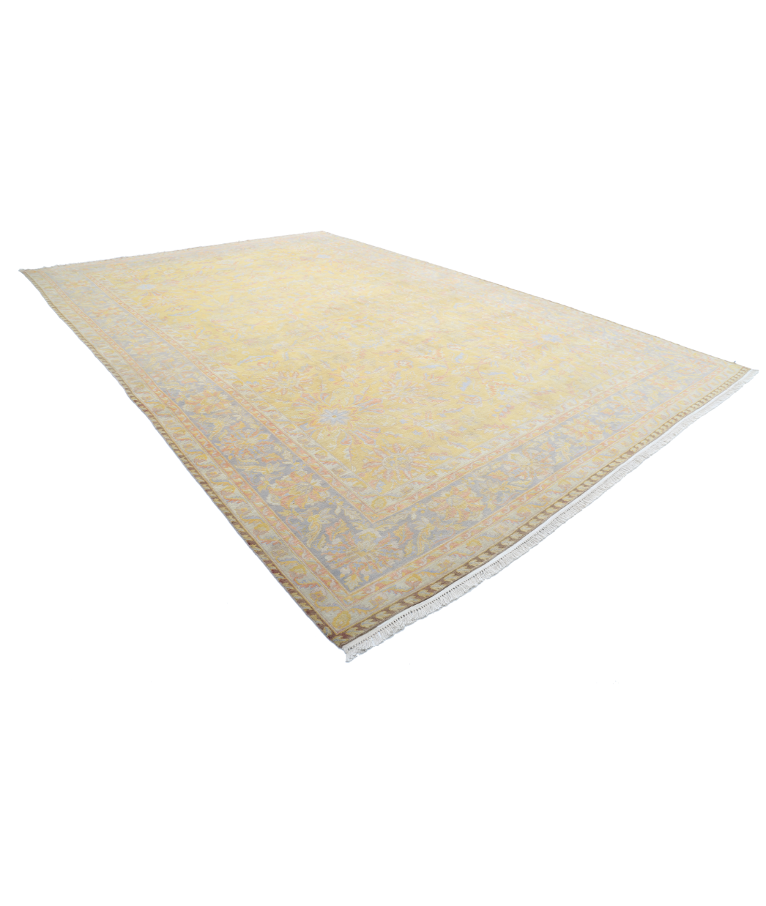Hand Knotted Agra Wool Rug - 12'0'' x 18'2'' 12'0'' x 18'2'' (268 X 350) / Gold / Grey