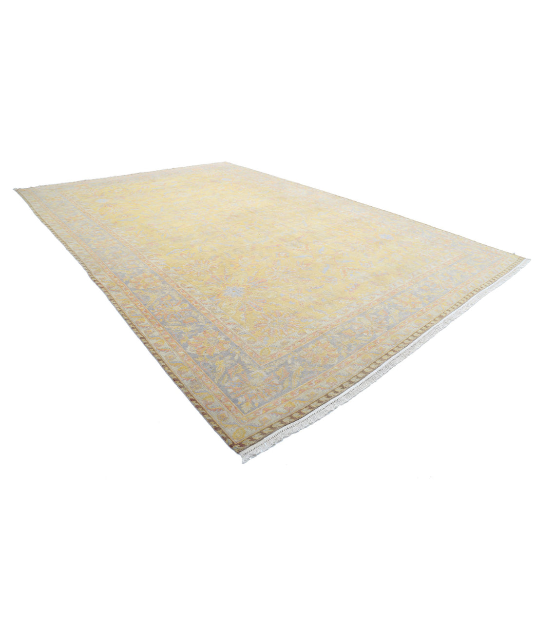 Hand Knotted Agra Wool Rug - 12'0'' x 18'2'' 12'0'' x 18'2'' (268 X 350) / Gold / Grey