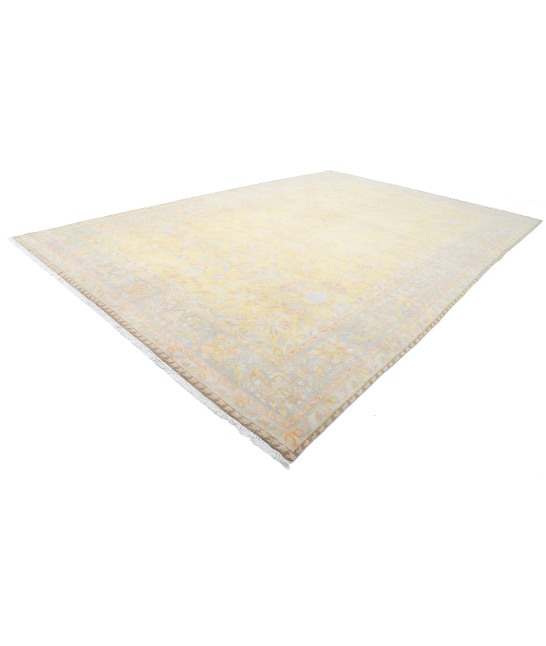 Hand Knotted Agra Wool Rug - 12'0'' x 18'2'' 12'0'' x 18'2'' (268 X 350) / Gold / Grey