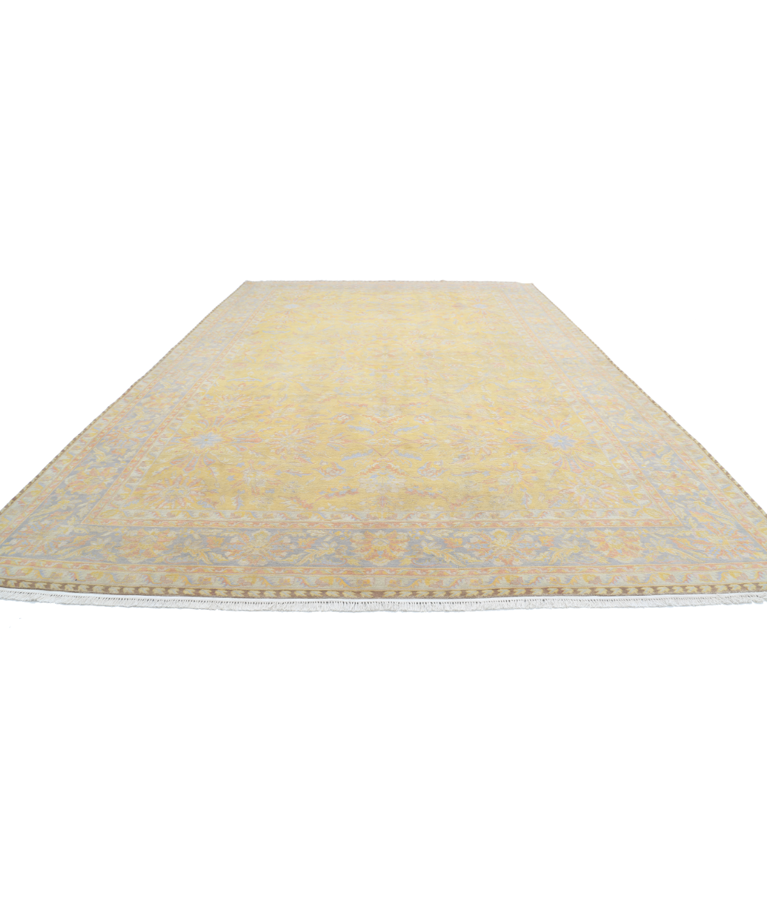 Hand Knotted Agra Wool Rug - 12'0'' x 18'2'' 12'0'' x 18'2'' (268 X 350) / Gold / Grey