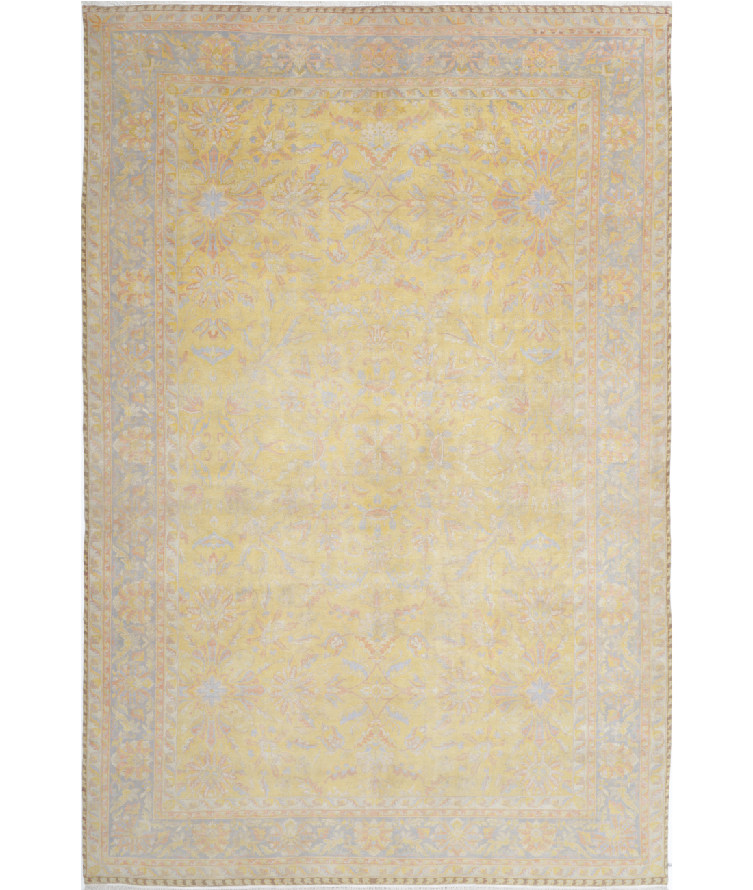 Hand Knotted Agra Wool Rug - 12'0'' x 18'2'' 12'0'' x 18'2'' (268 X 350) / Gold / Grey