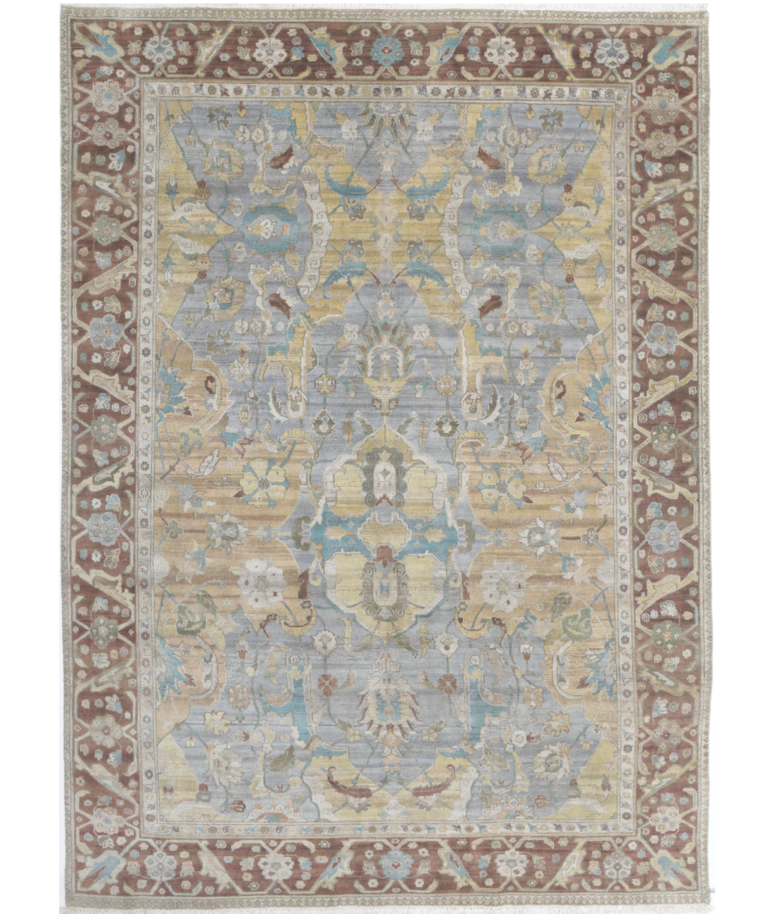 Hand Knotted Agra Polonaise Wool Rug - 8'1'' x 11'4'' 8'1'' x 11'4'' (268 X 363) / Grey / Brown