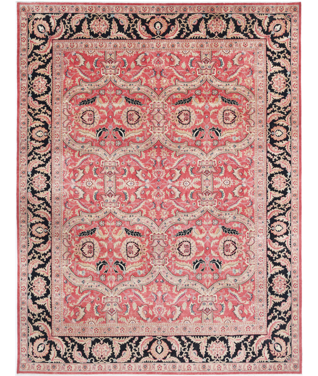 Hand Knotted Agra Wool Rug - 9'5'' x 12'5'' 9'5'' x 12'5'' (75 X 580) / Red / Black