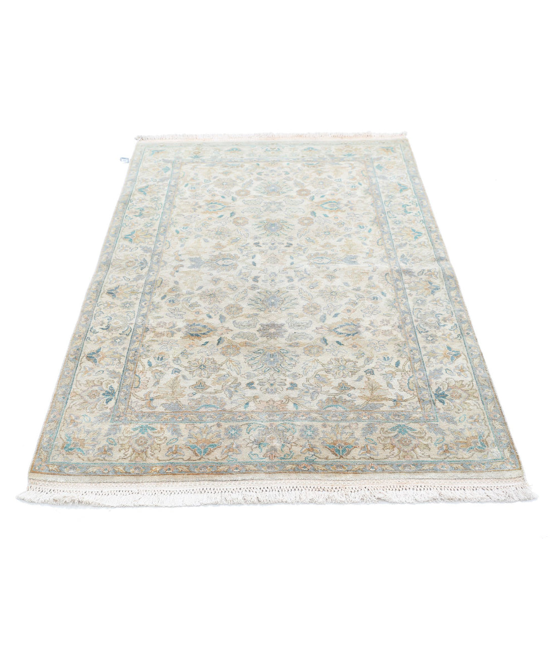 Hand Knotted Agra Wool Rug - 3'11'' x 6'0'' 3'11'' x 6'0'' (75 X 303) / Ivory / Grey