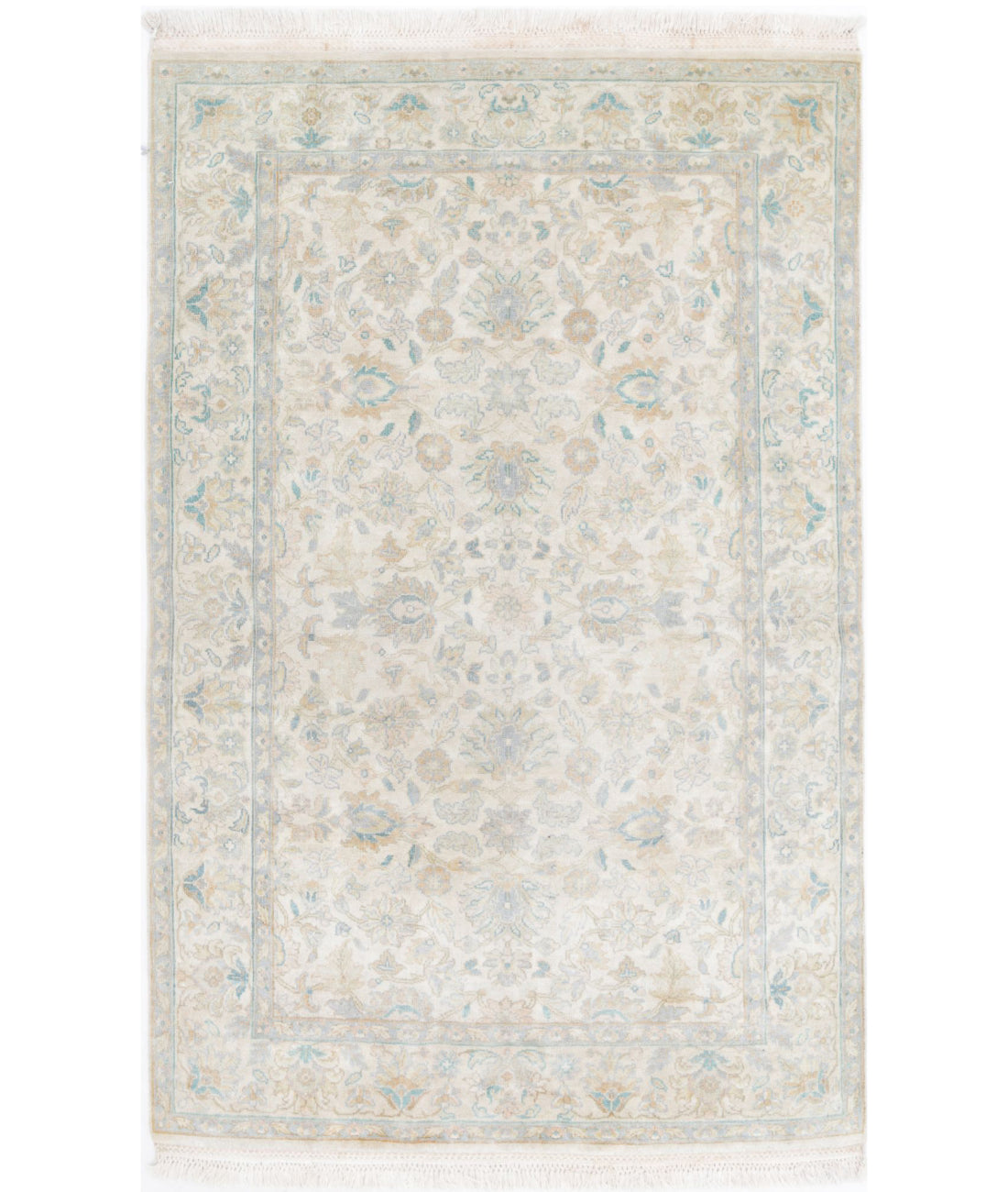 Hand Knotted Agra Wool Rug - 3&#39;11&#39;&#39; x 6&#39;0&#39;&#39; 3&#39;11&#39;&#39; x 6&#39;0&#39;&#39; (75 X 303) / Ivory / Grey