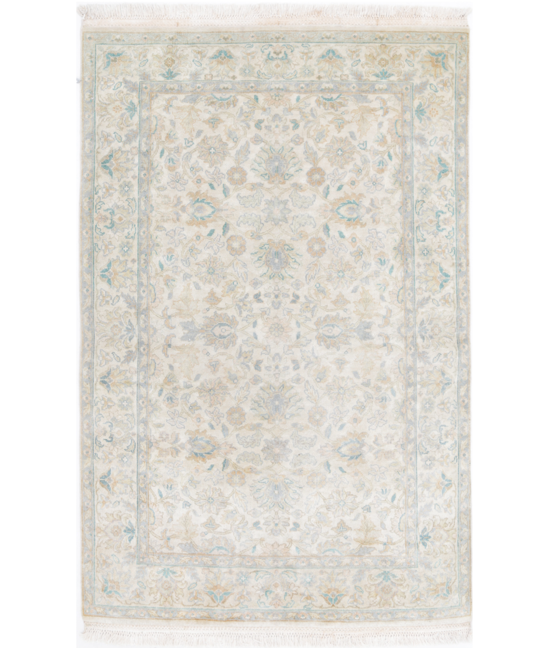Hand Knotted Agra Wool Rug - 3'11'' x 6'0'' 3' 11" X 6' 0" (119 X 183) / Ivory / Grey