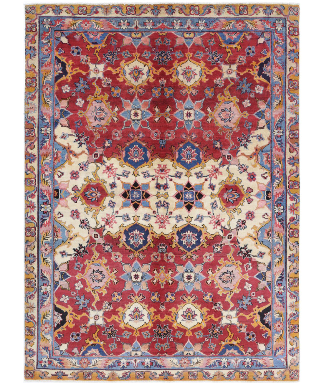 Hand Knotted Agra Wool Rug - 5&#39;0&#39;&#39; x 7&#39;0&#39;&#39; 5&#39;0&#39;&#39; x 7&#39;0&#39;&#39; (60 X 123) / Red / Blue