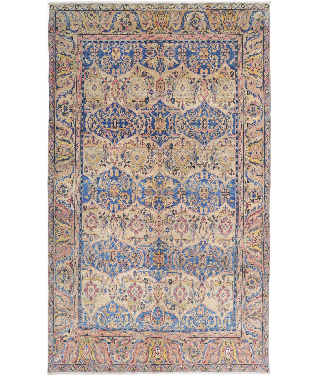 Hand Knotted Agra Agra Wool Rug - 5'10'' x 10'0'' 5'10'' x 10'0'' (90 X 90) / Blue / Multi