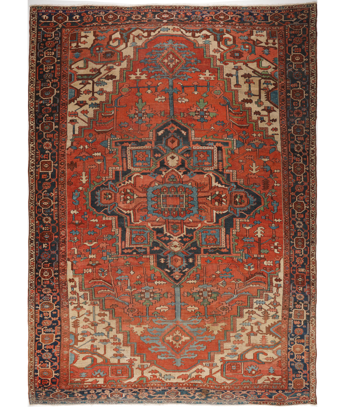 Hand Knotted Antique Masterpiece Persian Heriz Wool Rug - 10&#39;0&#39;&#39; x 14&#39;5&#39;&#39; 10&#39; 0&quot; X 14&#39; 5&quot; (305 X 439) / Red / Blue