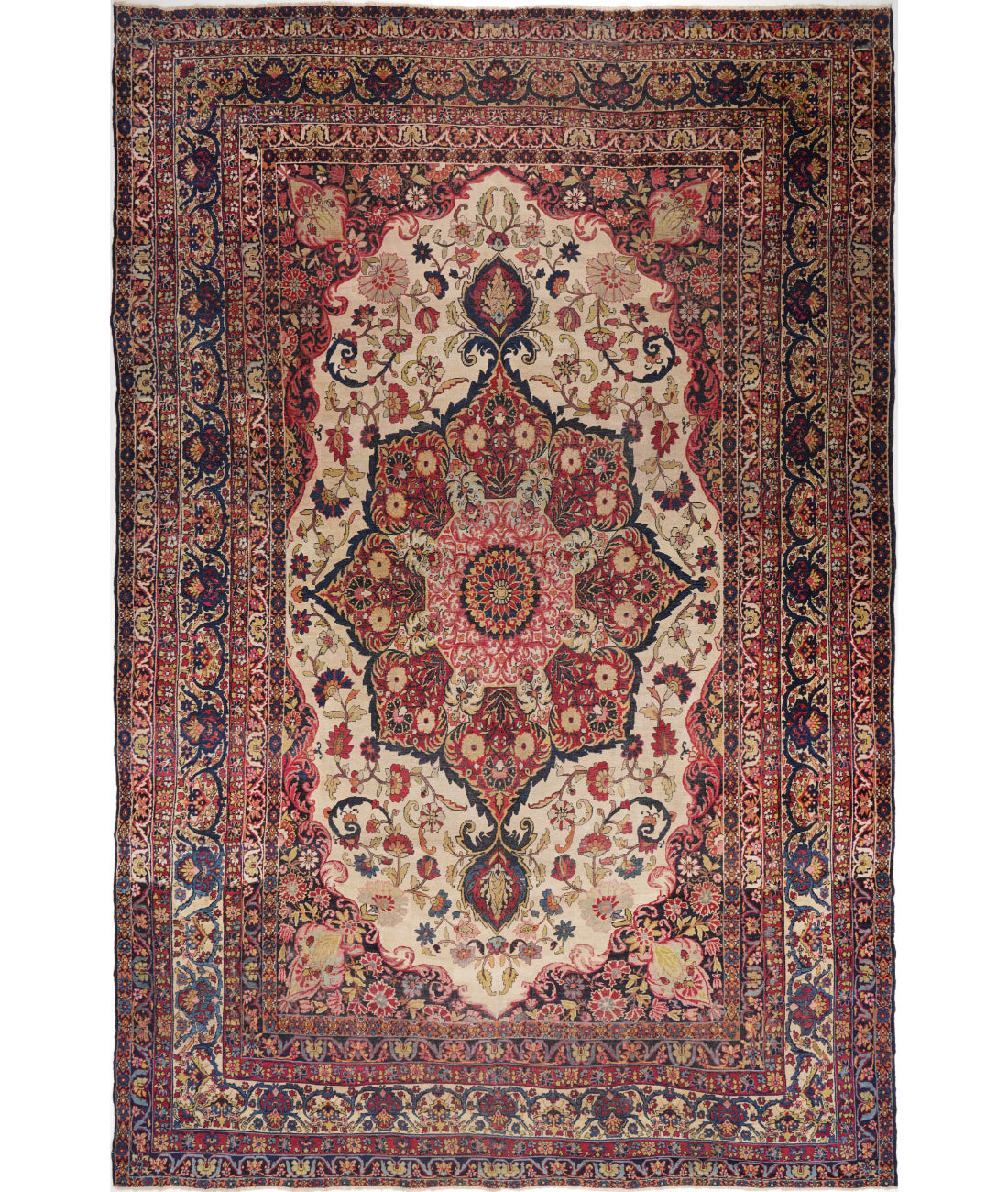 Hand Knotted Antique Masterpiece Persian Kermanshah Wool Rug - 11'0'' x 15'6'' 11' 0" X 15' 6" (335 X 472) / Ivory / Blue