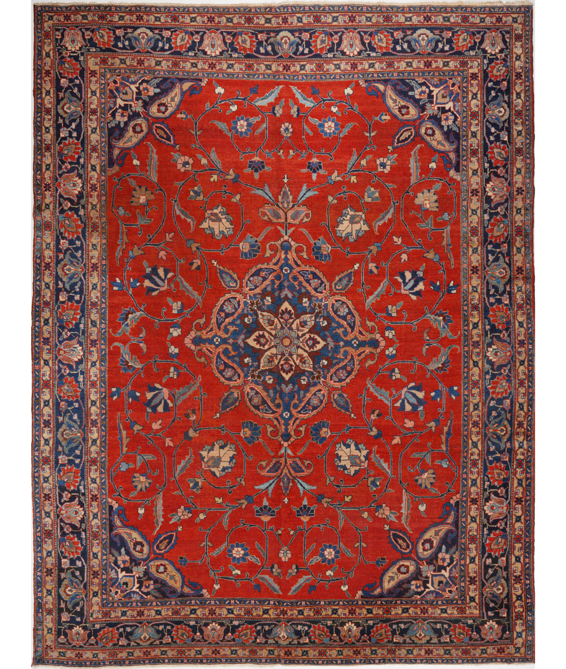 Hand Knotted Antique Persian Tabriz Wool Rug - 9&#39;0&#39;&#39; x 12&#39;3&#39;&#39; 9&#39; 0&quot; X 12&#39; 3&quot; (274 X 373) / Rust / Blue