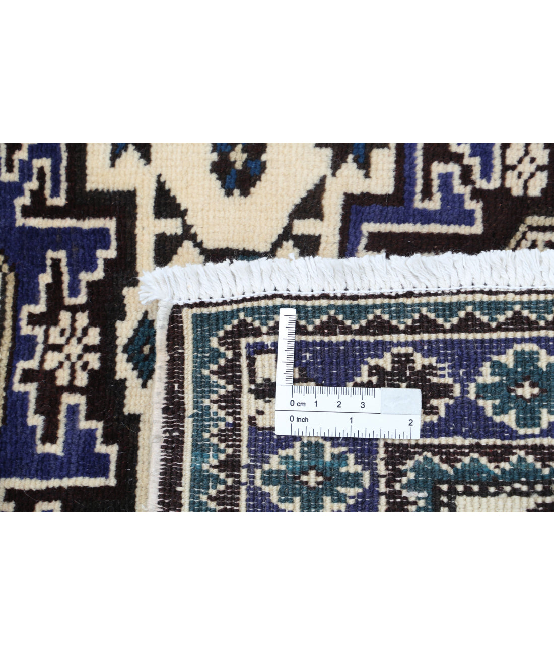 Hand Knotted Persian Kazak Wool Rug - 2'5'' x 3'4'' 2'5'' x 3'4'' (73 X 100) / Ivory / Blue
