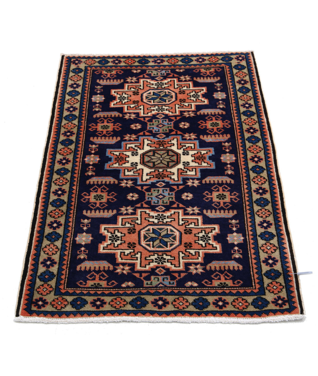 Hand Knotted Persian Kazak Wool Rug - 2'4'' x 3'7'' 2'4'' x 3'7'' (70 X 108) / Blue / N/A