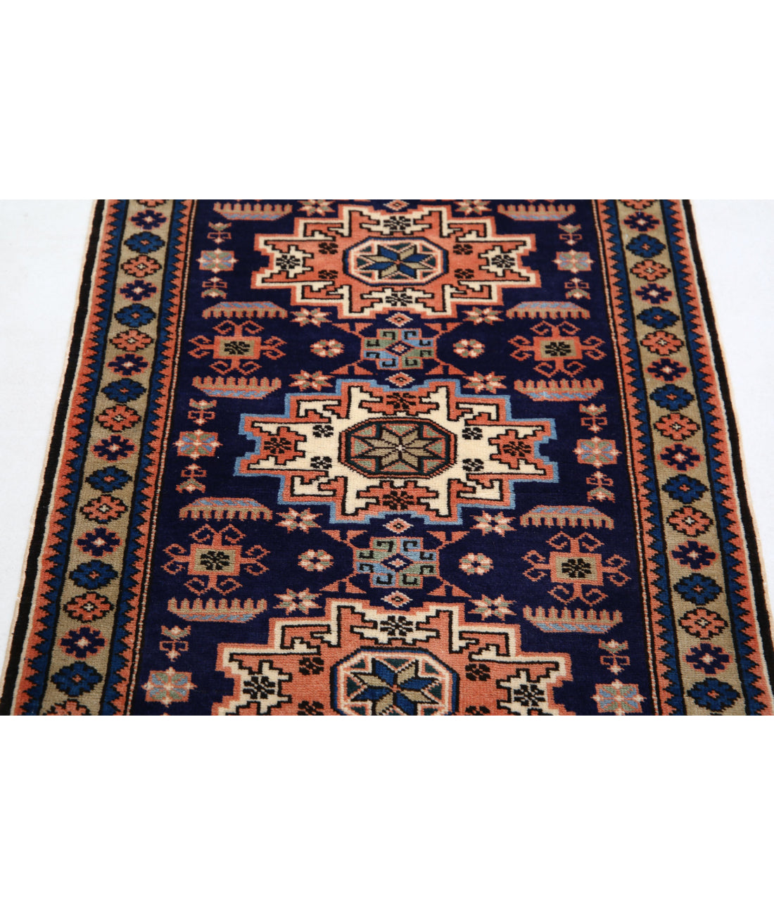 Hand Knotted Persian Kazak Wool Rug - 2'4'' x 3'7'' 2'4'' x 3'7'' (70 X 108) / Blue / N/A