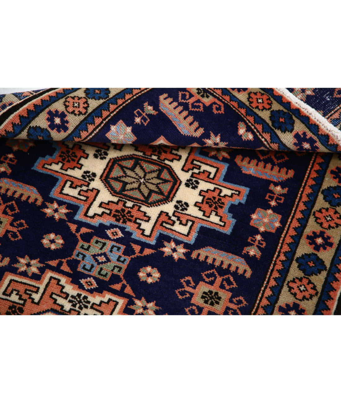 Hand Knotted Persian Kazak Wool Rug - 2'4'' x 3'7'' 2'4'' x 3'7'' (70 X 108) / Blue / N/A