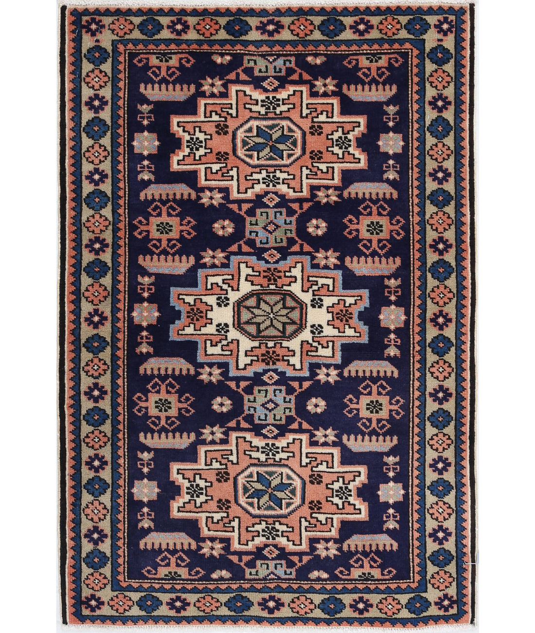 Hand Knotted Oriental Super Kazak Wool Rug - 2'4'' x 3'7''