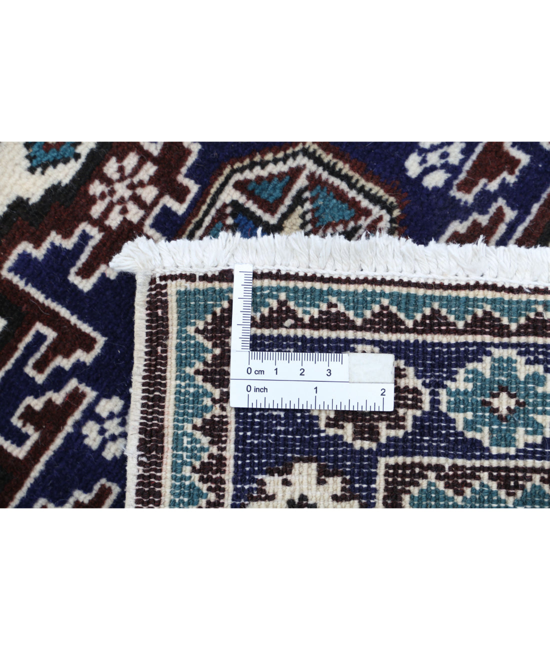 Hand Knotted Persian Kazak Wool Rug - 2'3'' x 3'6'' 2'3'' x 3'6'' (68 X 105) / Ivory / Blue