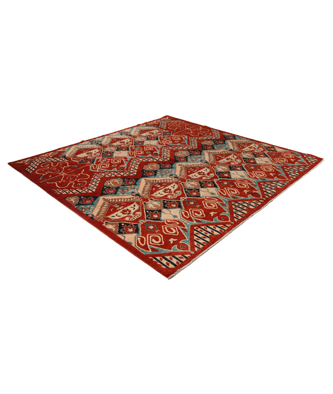 Hand Knotted Artemix Wool Rug - 8'1'' x 10'0'' 8' 1" X 10' 0" (246 X 305) / Rust / Blue