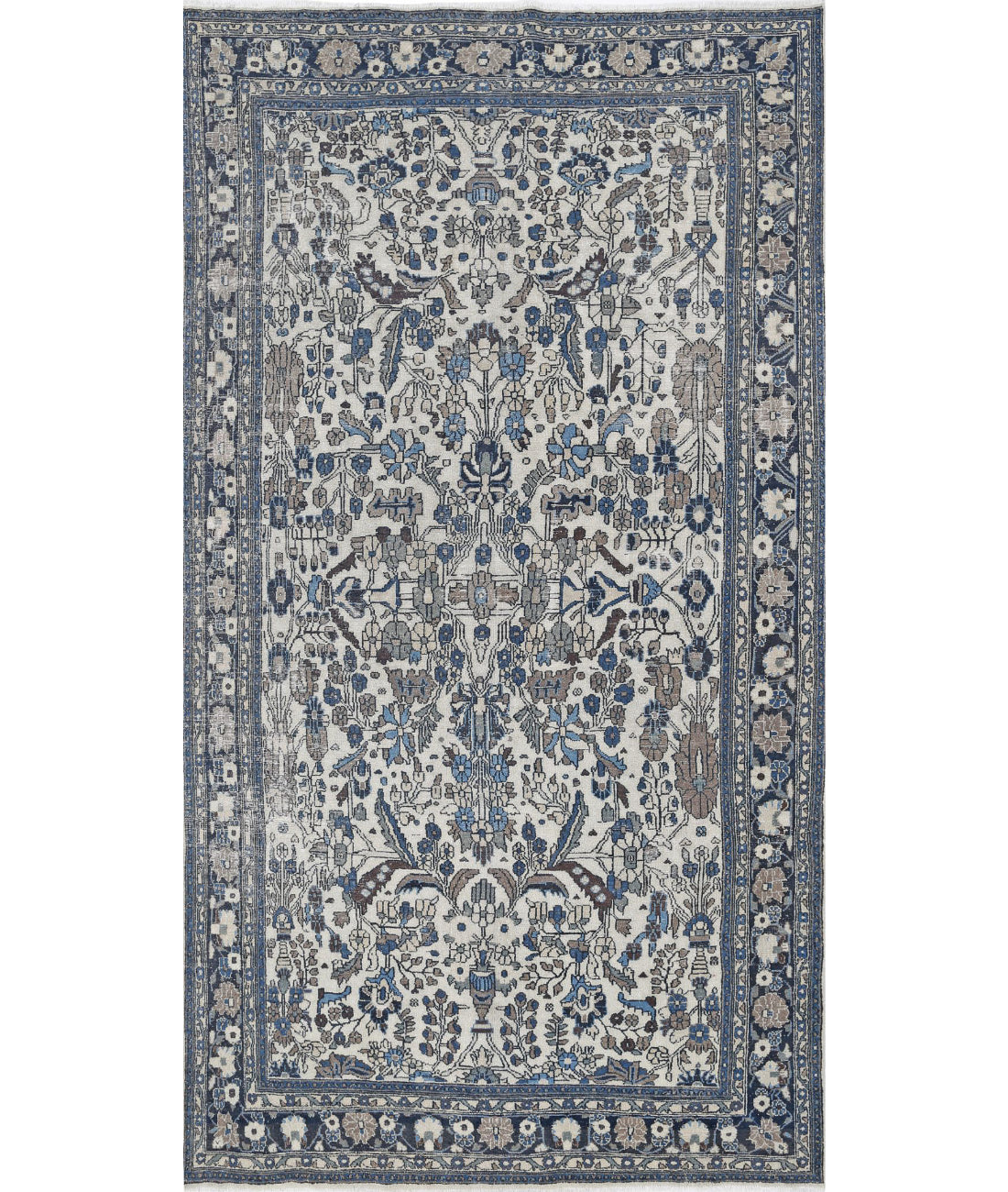Hand Knotted Vintage Persian Bakhtiari Wool Rug - 7&#39;2&#39;&#39; x 13&#39;0&#39;&#39; 7&#39;2&#39;&#39; x 13&#39;0&#39;&#39; (215 X 390) / Ivory / Blue