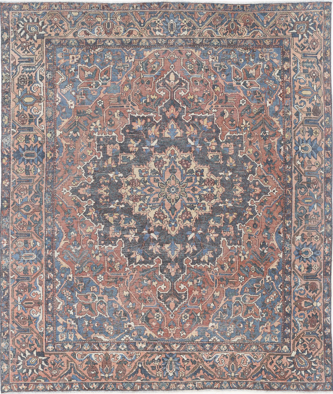 Hand Knotted Vintage Persian Bakhtiari Wool Rug - 10&#39;0&#39;&#39; x 11&#39;11&#39;&#39; 10&#39;0&#39;&#39; x 11&#39;11&#39;&#39; (300 X 358) / Rust / Peach
